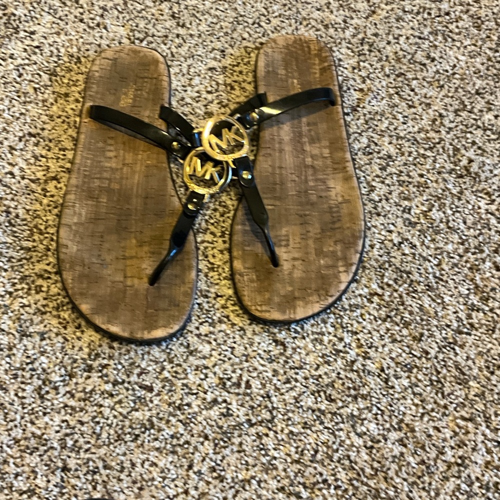 Michael Kors Black and Gold Logo Sandals